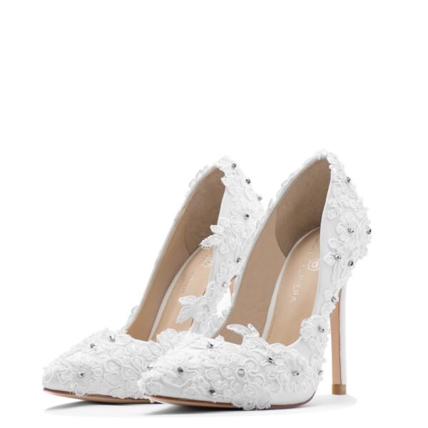 White Bride pointed toe pump with crystals