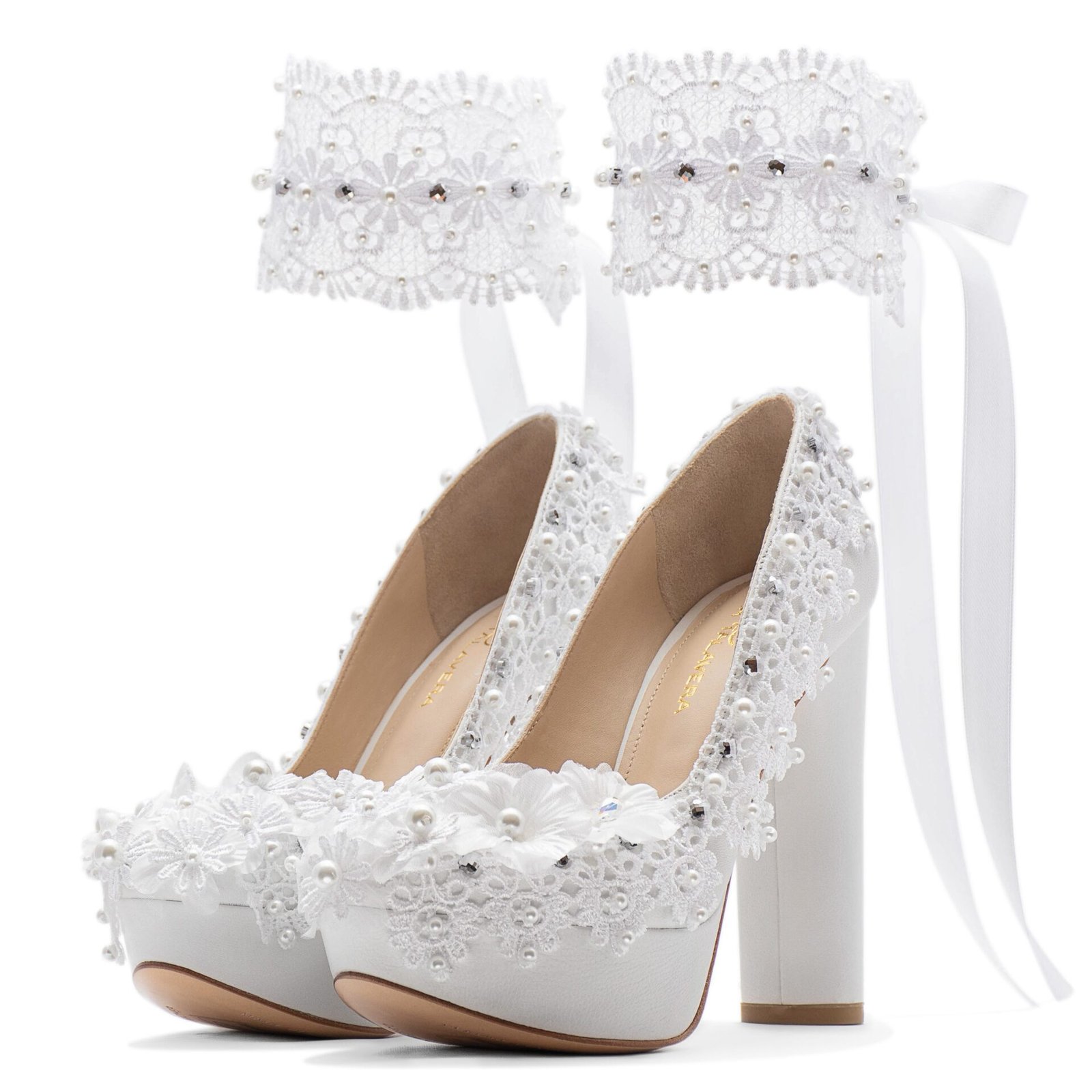 bride heels with lace & crystals