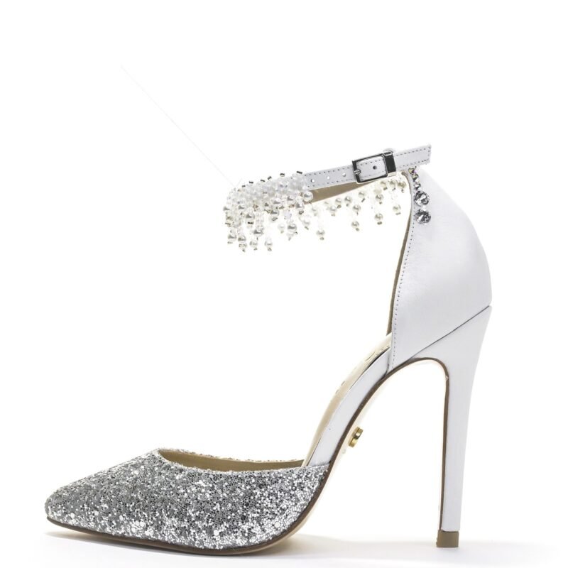 White & Silver Glitter Wedding Shoe