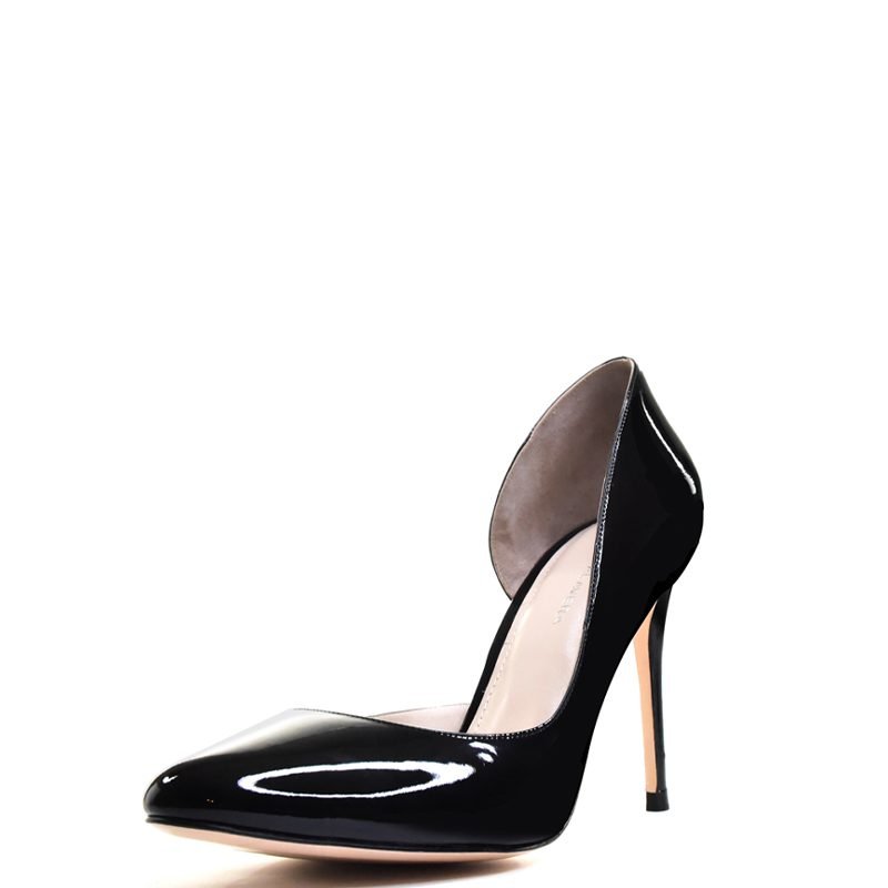 Black d'orsay pointed-toe pumps with cutout vamp