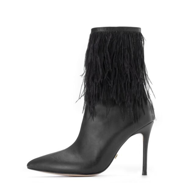 black boots with feathers