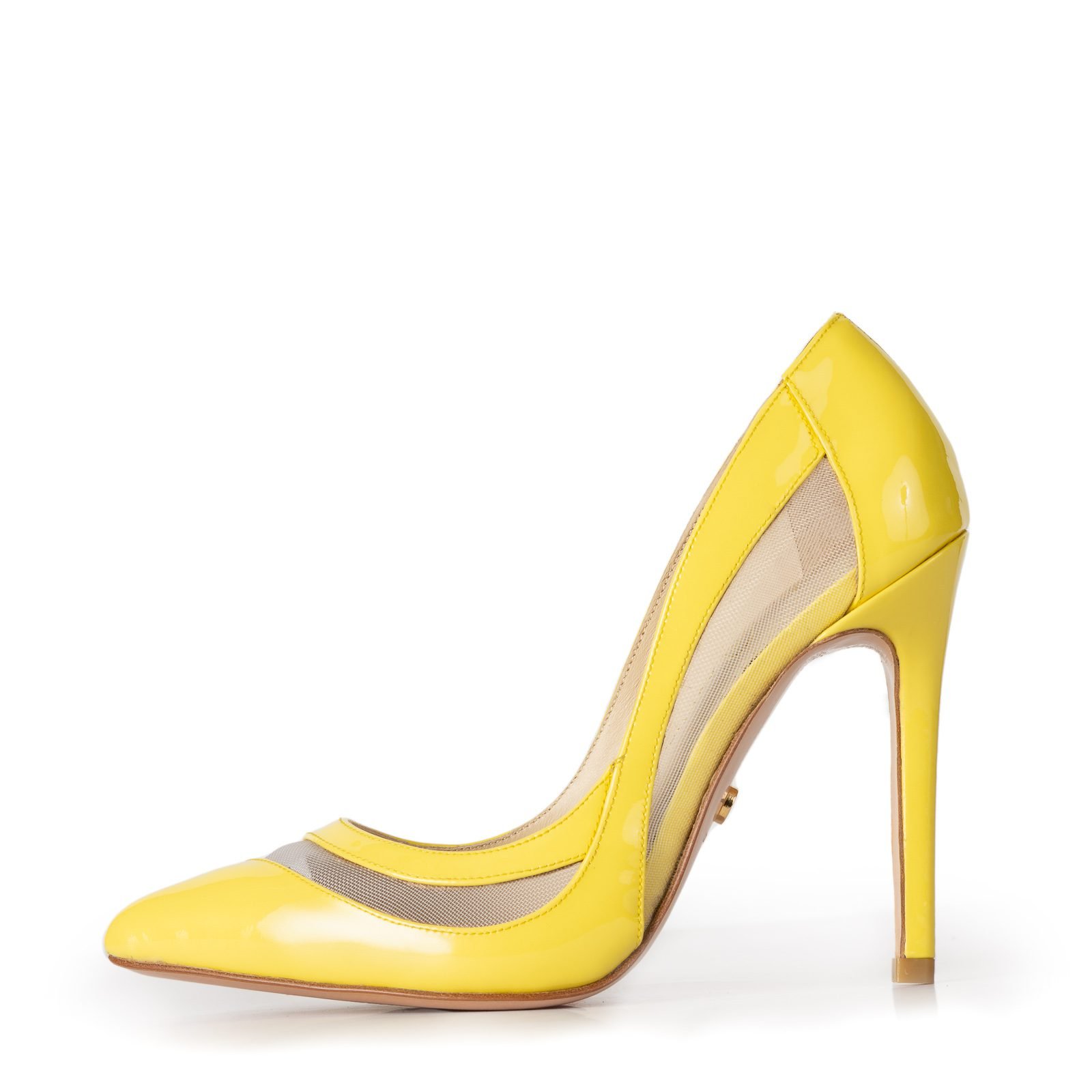 Side view of a yellow pump.