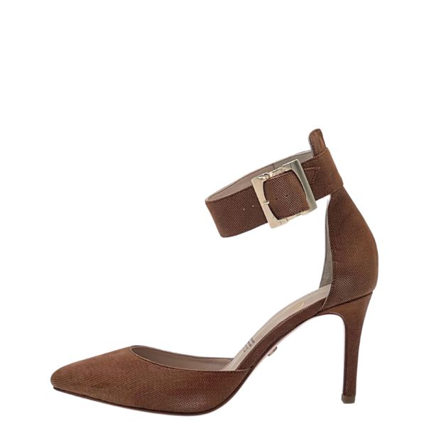 Brown Pointed-toe Stilettos with ankle strap