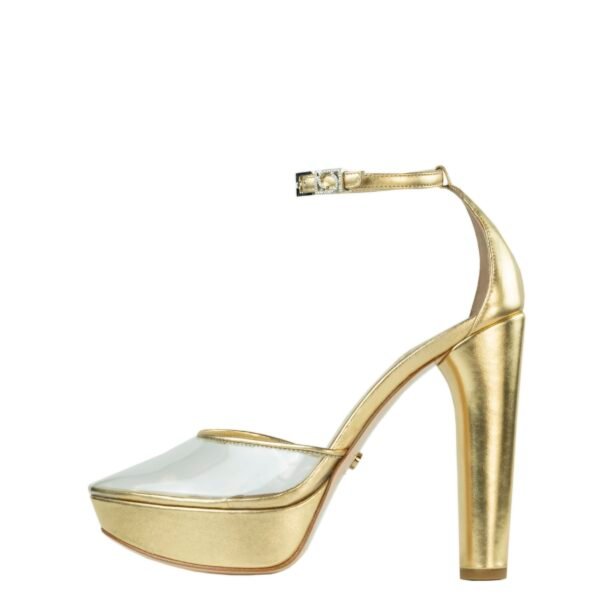 Clear and gold platform heels