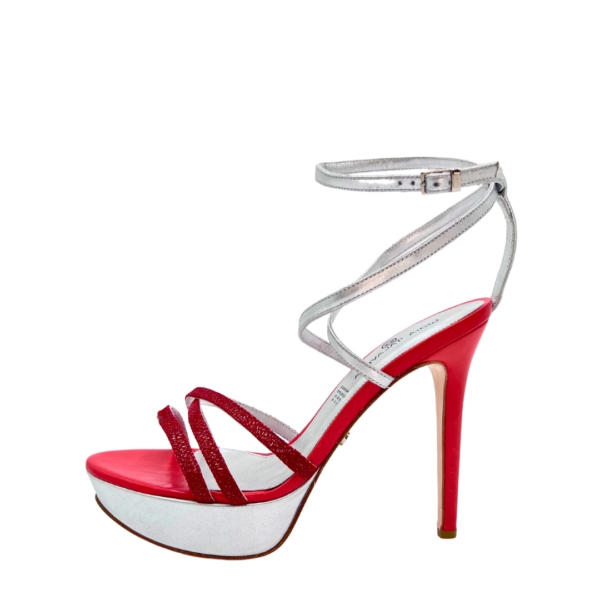 Silver and Red Platform Sandals